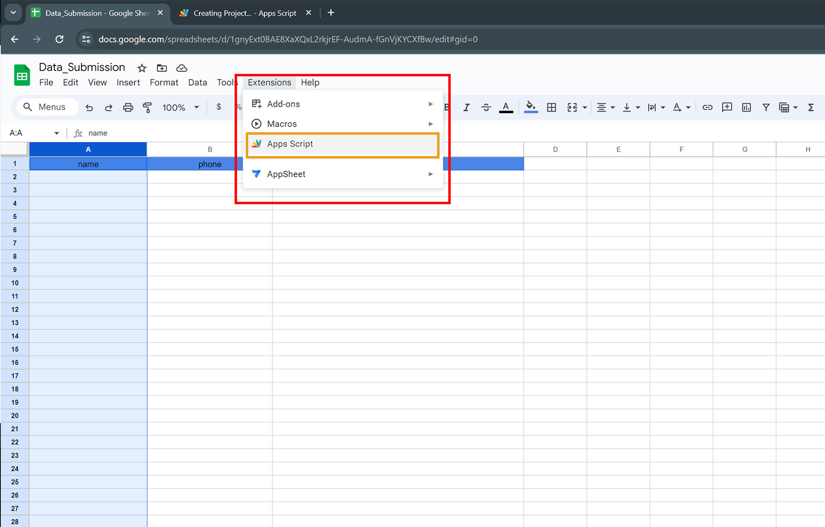 Google Sheet : App Script