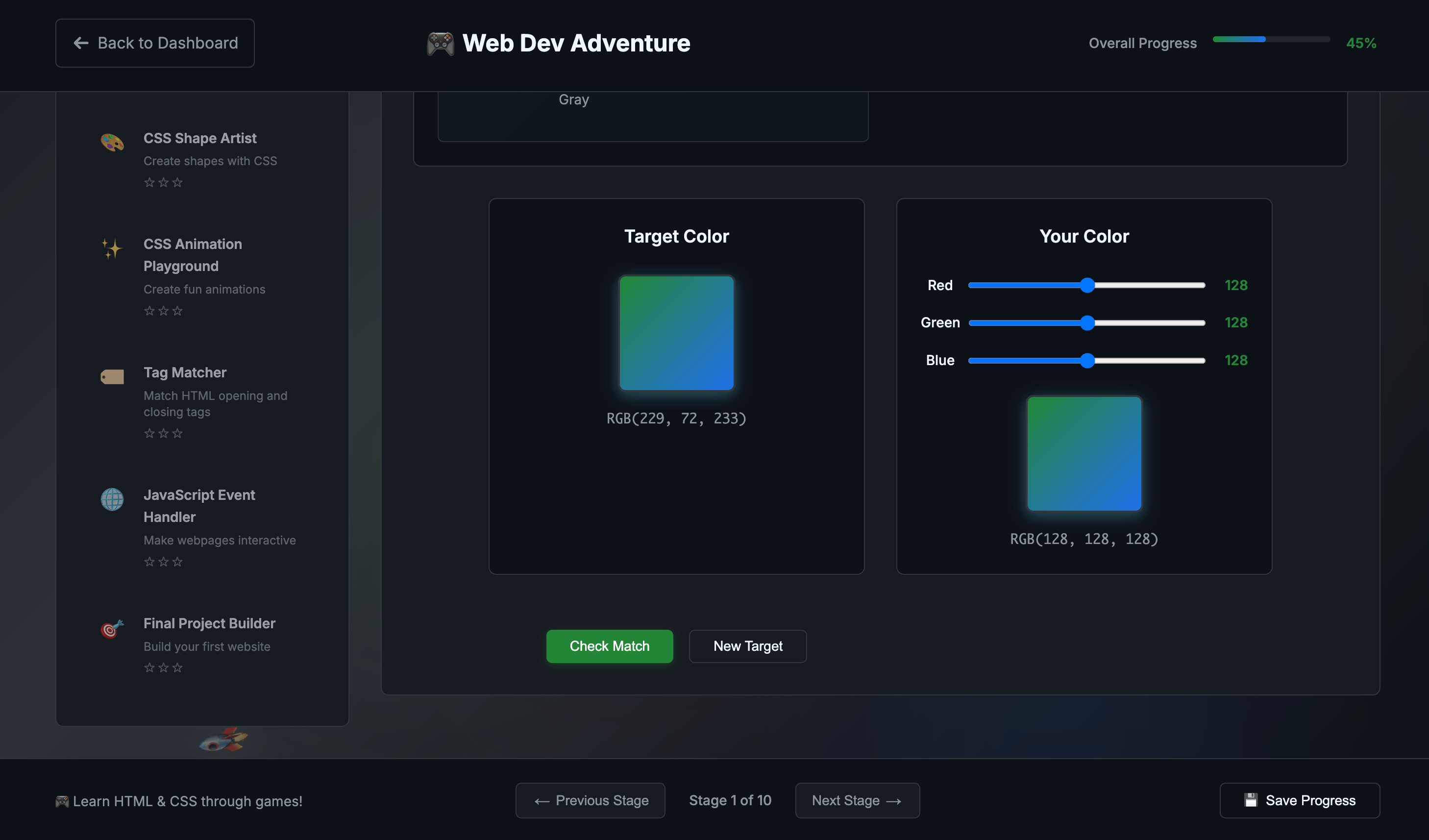 CSS Game Class - Interactive Learning
